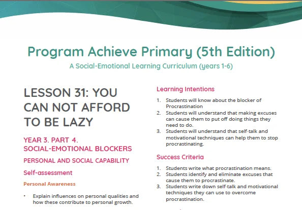 Program Achieve Lesson – You Can Do It! Education Australia